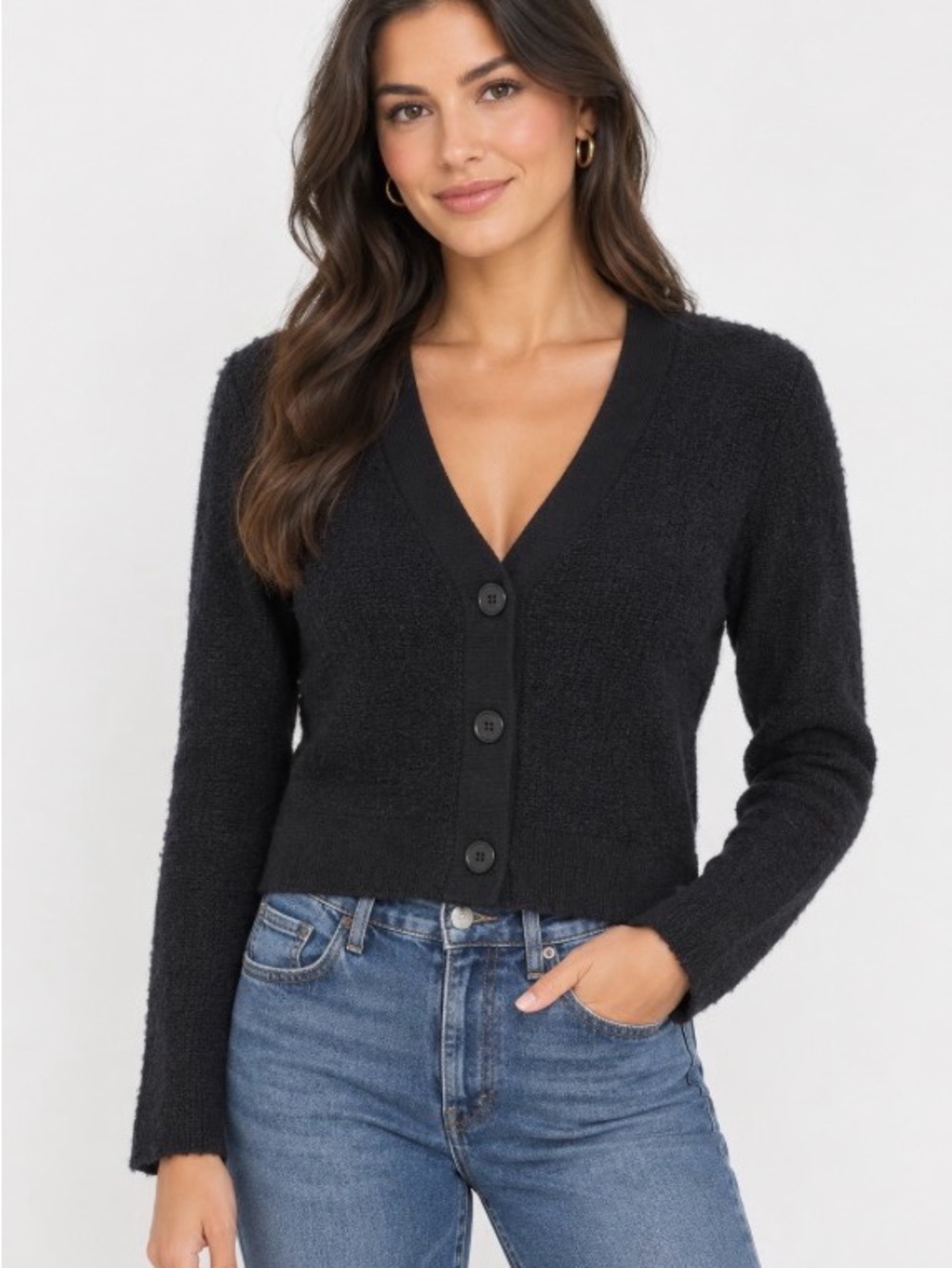 J. Crew Black V-Neck Button Front Women's Sweater Alpaca, Wool blend